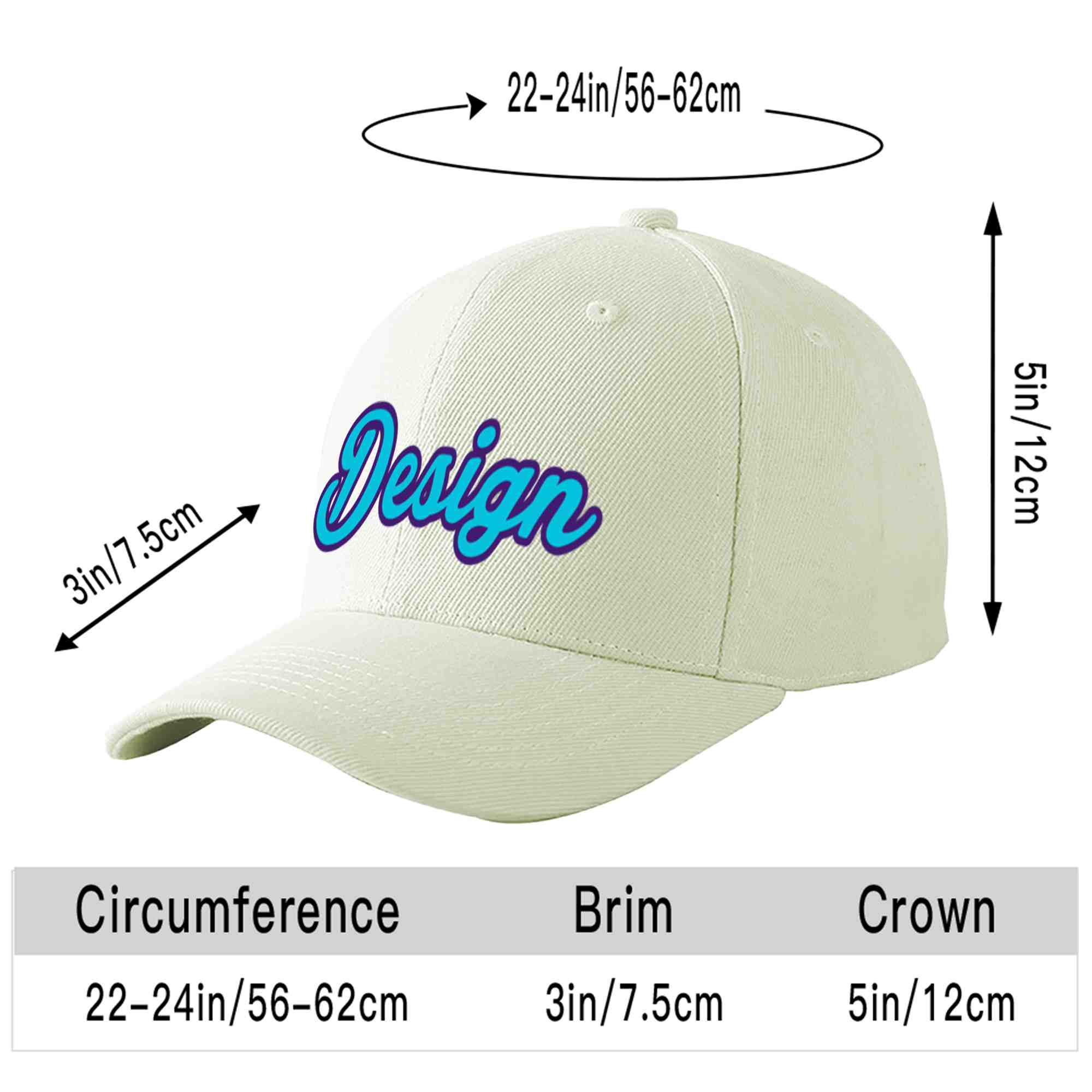 Custom Cream Light Blue-Purple Curved Eaves Sport Design Baseball Cap