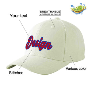 Custom Cream Red-Royal Curved Eaves Sport Design Baseball Cap