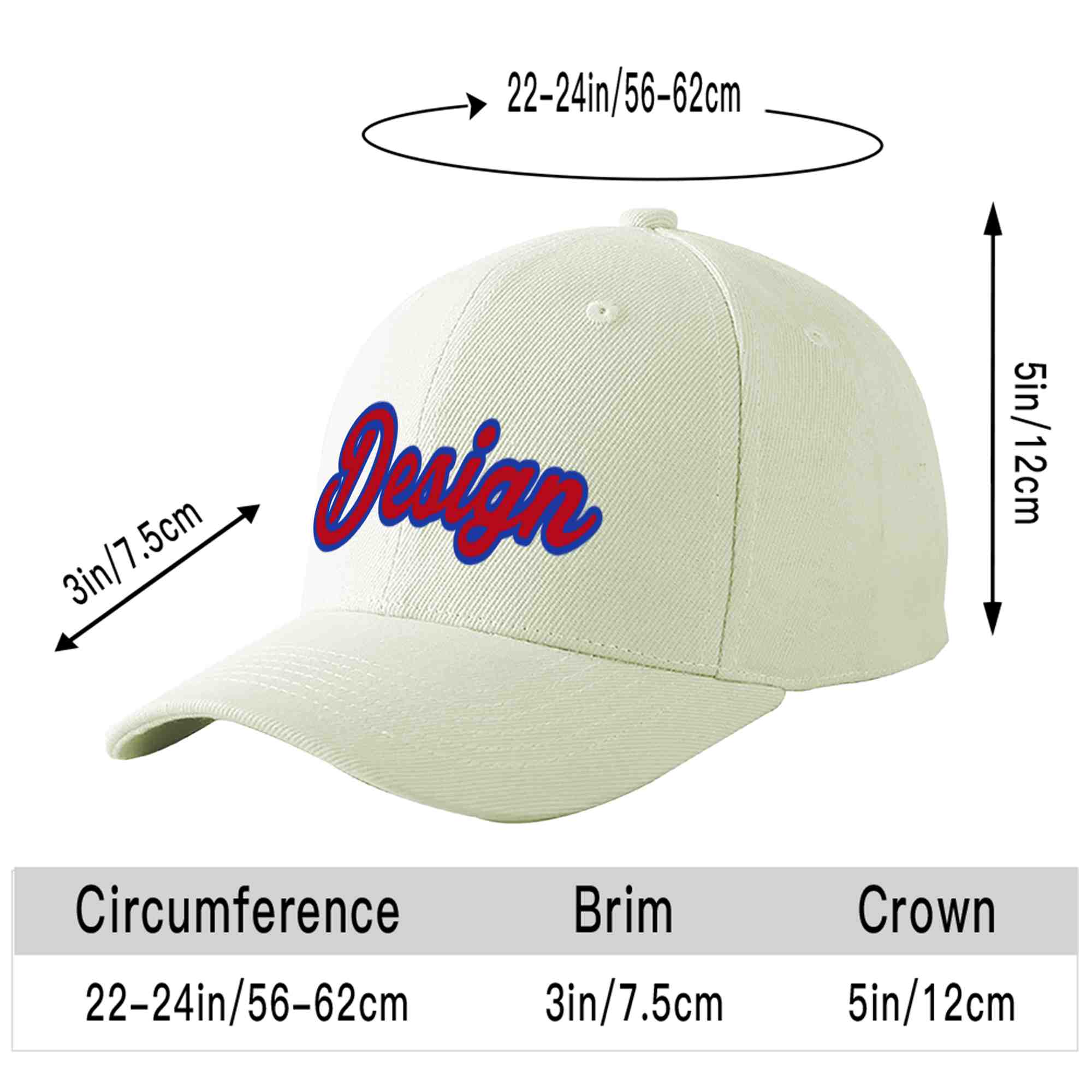 Custom Cream Red-Royal Curved Eaves Sport Design Baseball Cap