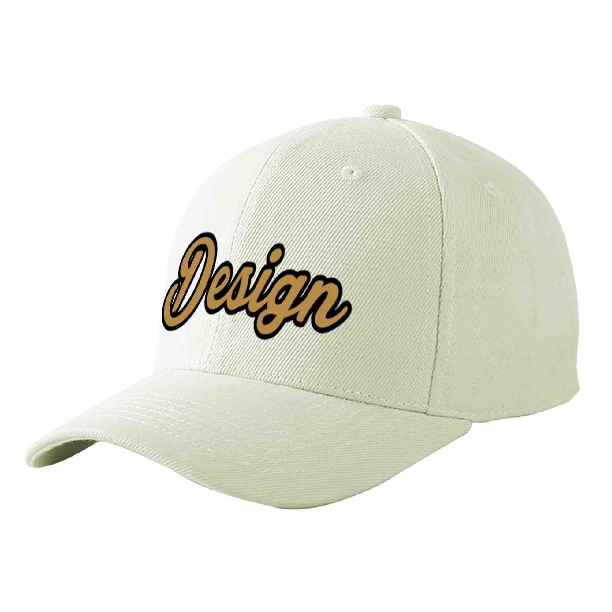 Custom Cream Old Gold-Black Curved Eaves Sport Design Baseball Cap