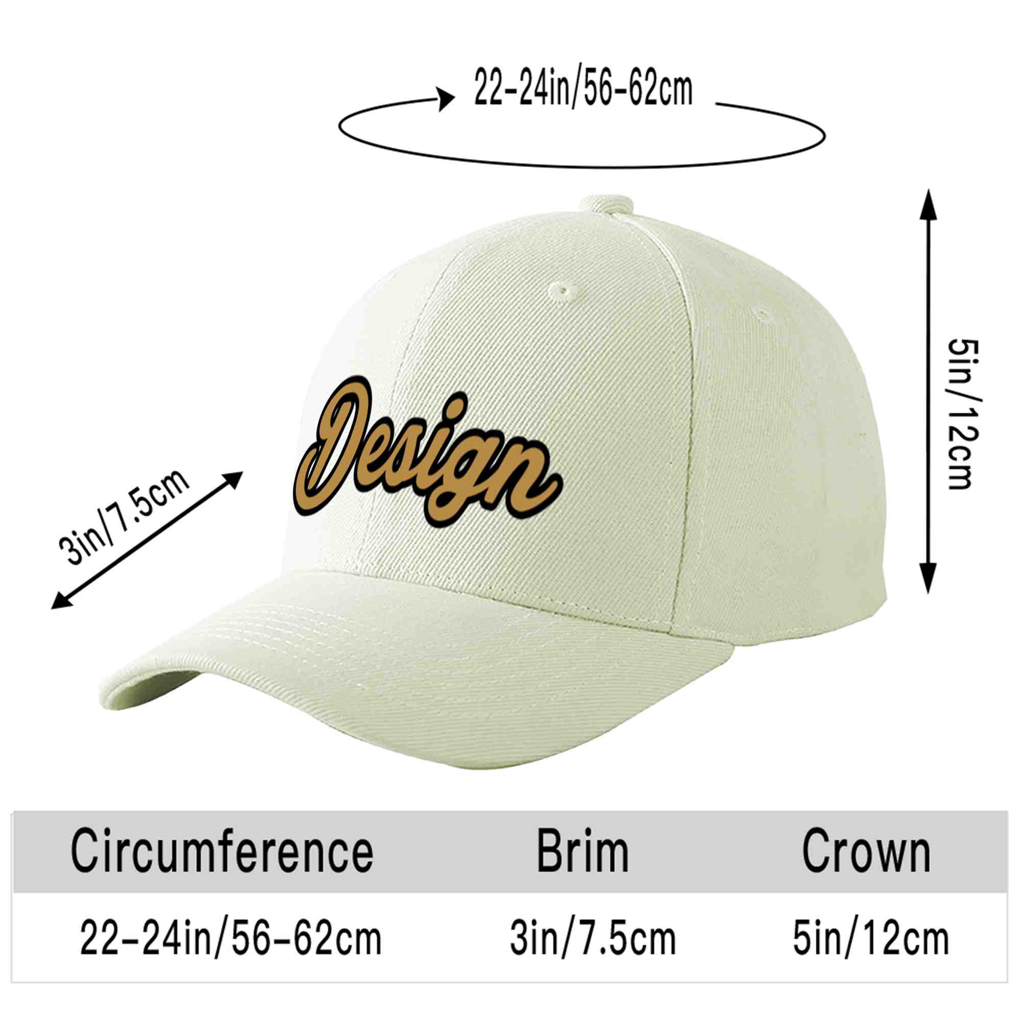 Custom Cream Old Gold-Black Curved Eaves Sport Design Baseball Cap