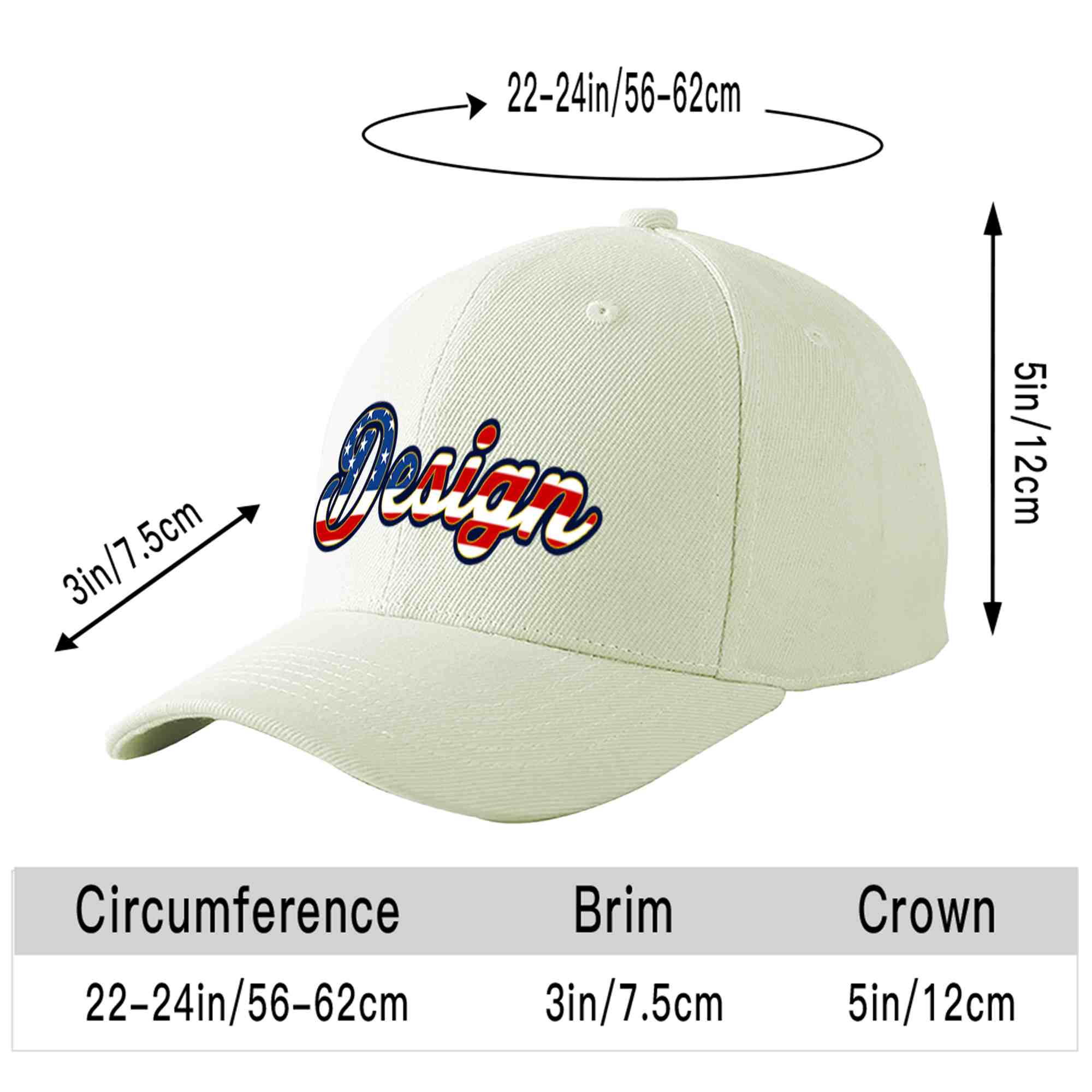 Casquette de baseball personnalisée crème vintage avec drapeau américain et avant-toit incurvé doré