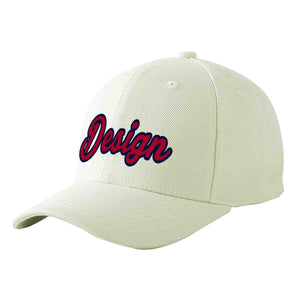 Custom Cream Red-Navy Curved Eaves Sport Design Baseball Cap