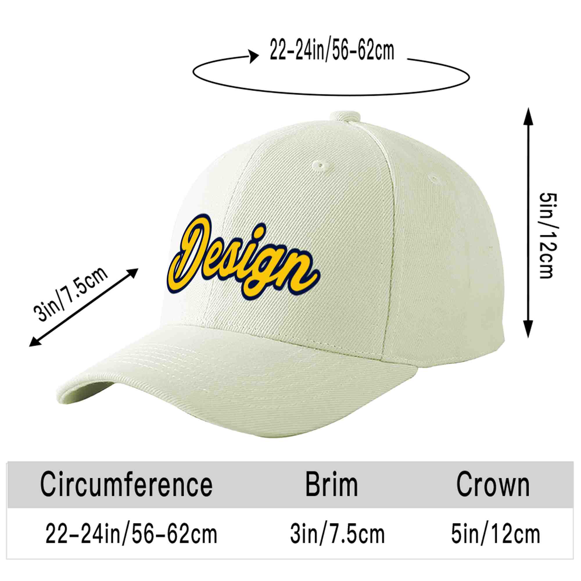 Custom Cream Gold-Navy Curved Eaves Sport Design Baseball Cap