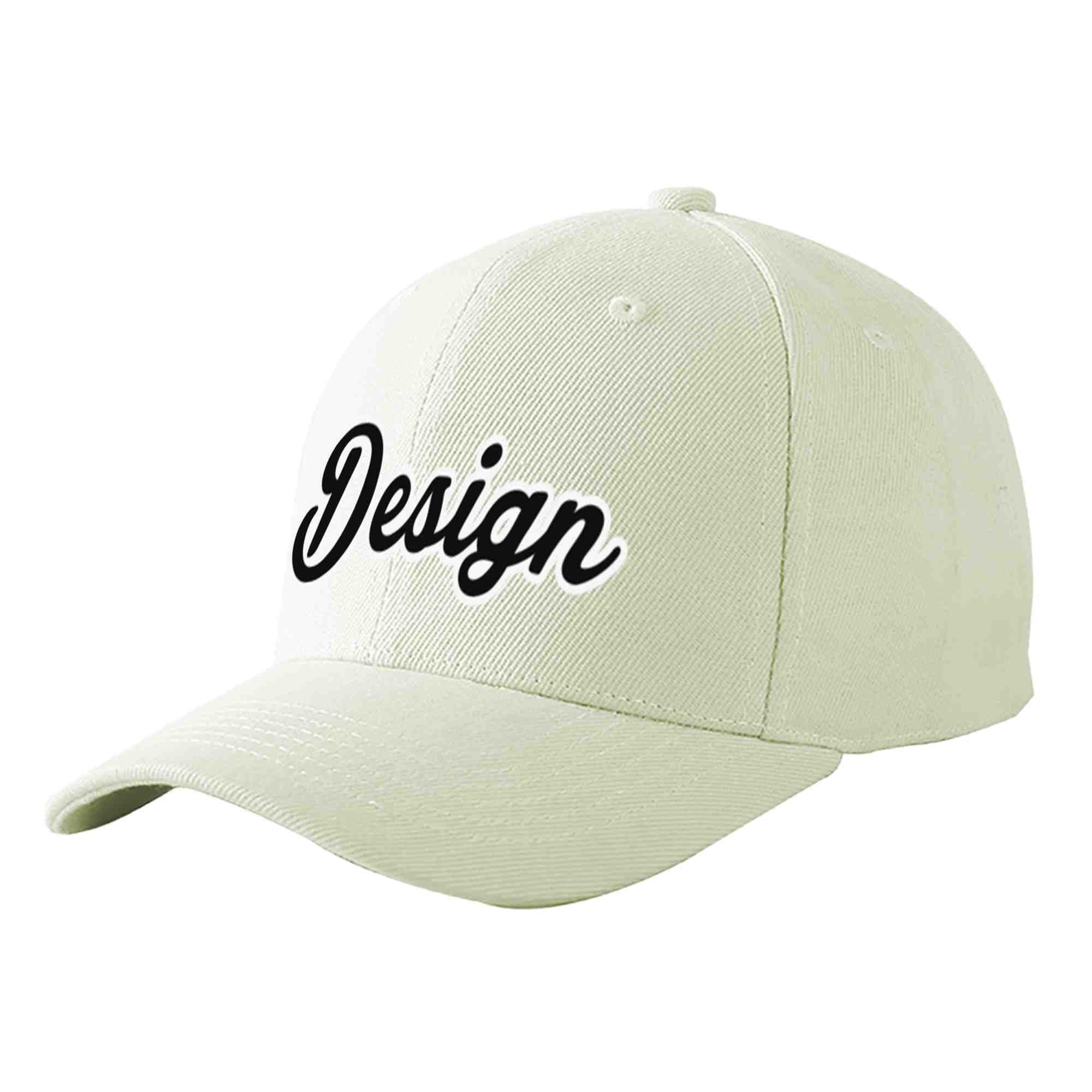 Custom Cream Black-White Curved Eaves Sport Design Baseball Cap