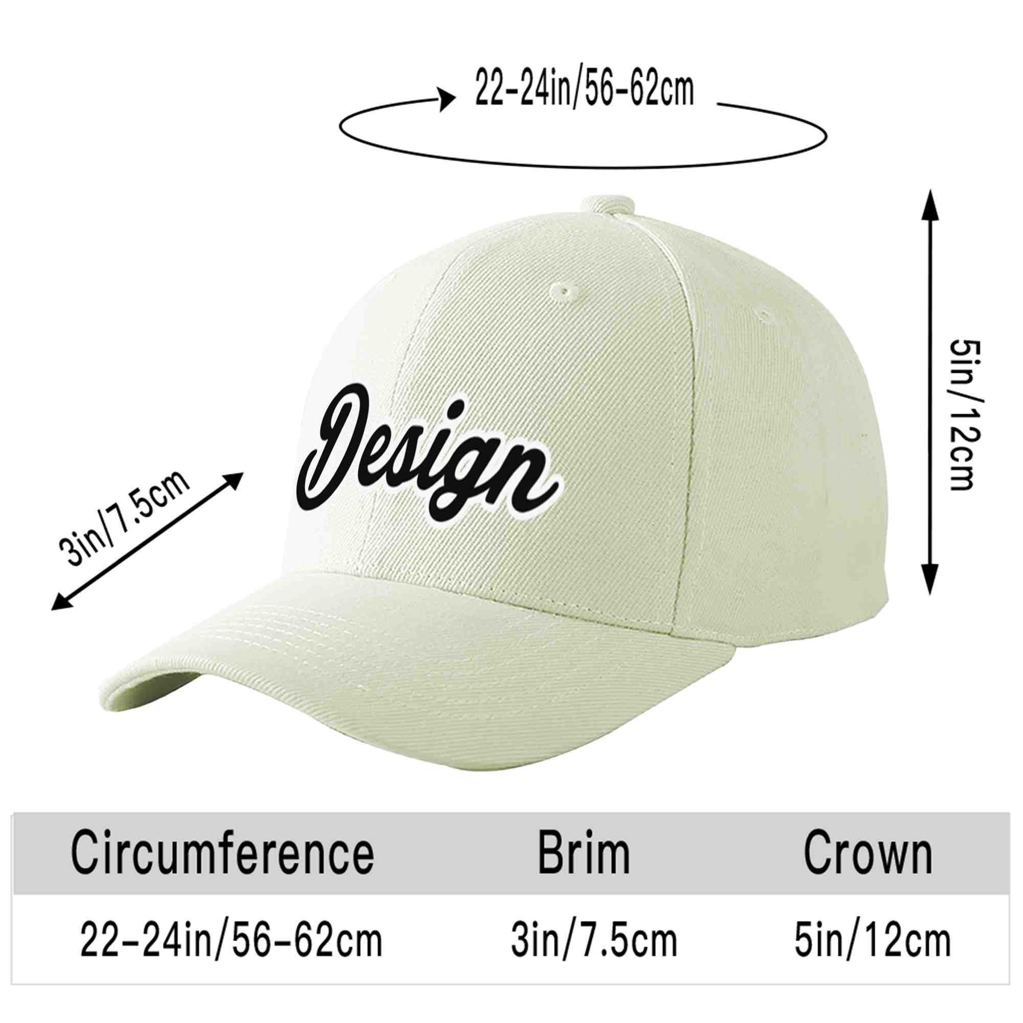 Custom Cream Black-White Curved Eaves Sport Design Baseball Cap