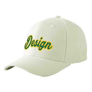 Custom Cream Kelly Green-Gold Curved Eaves Sport Design Baseball Cap