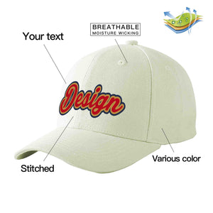 Custom Cream Red-Old Gold Curved Eaves Sport Design Baseball Cap