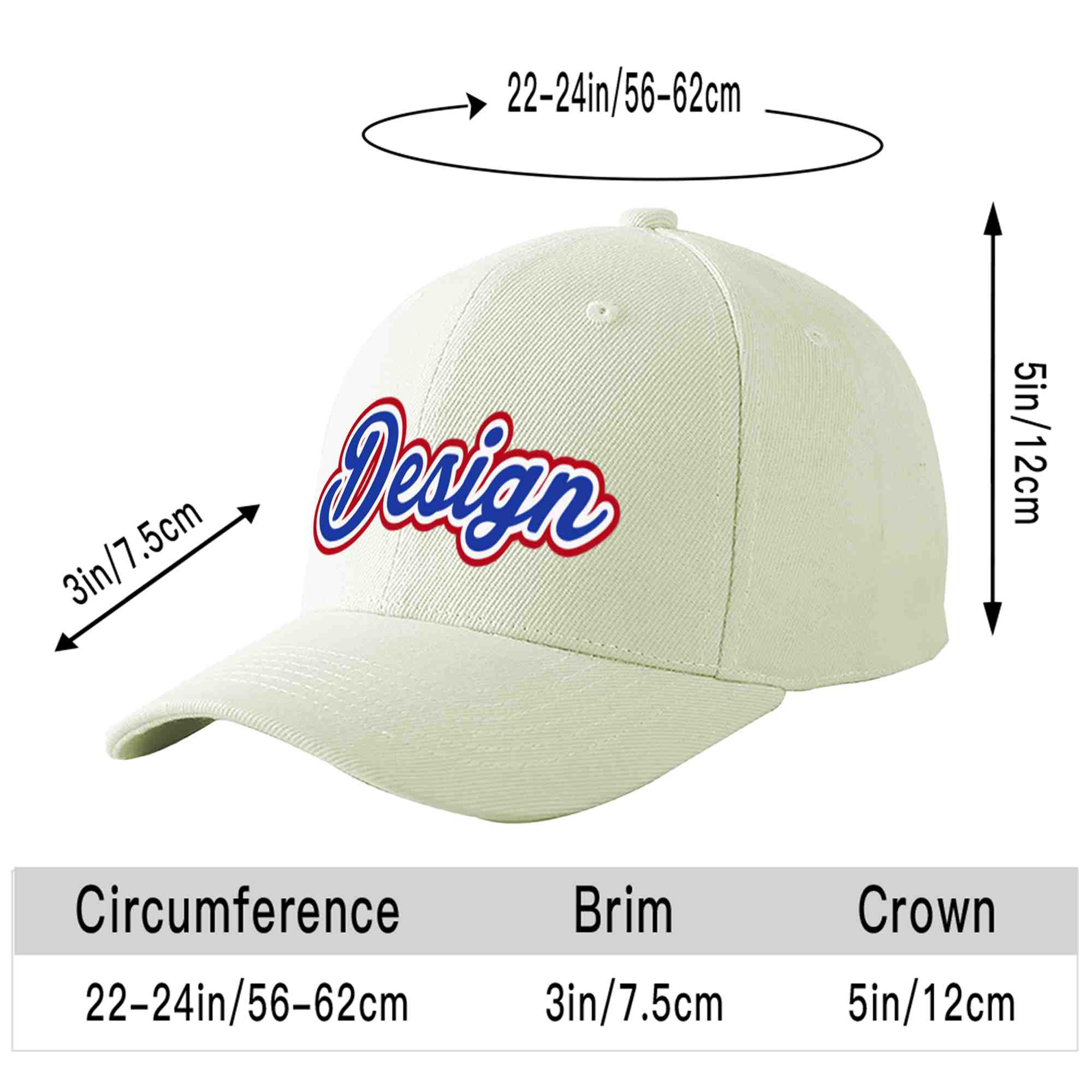 Custom Cream Royal-White Curved Eaves Sport Design Baseball Cap