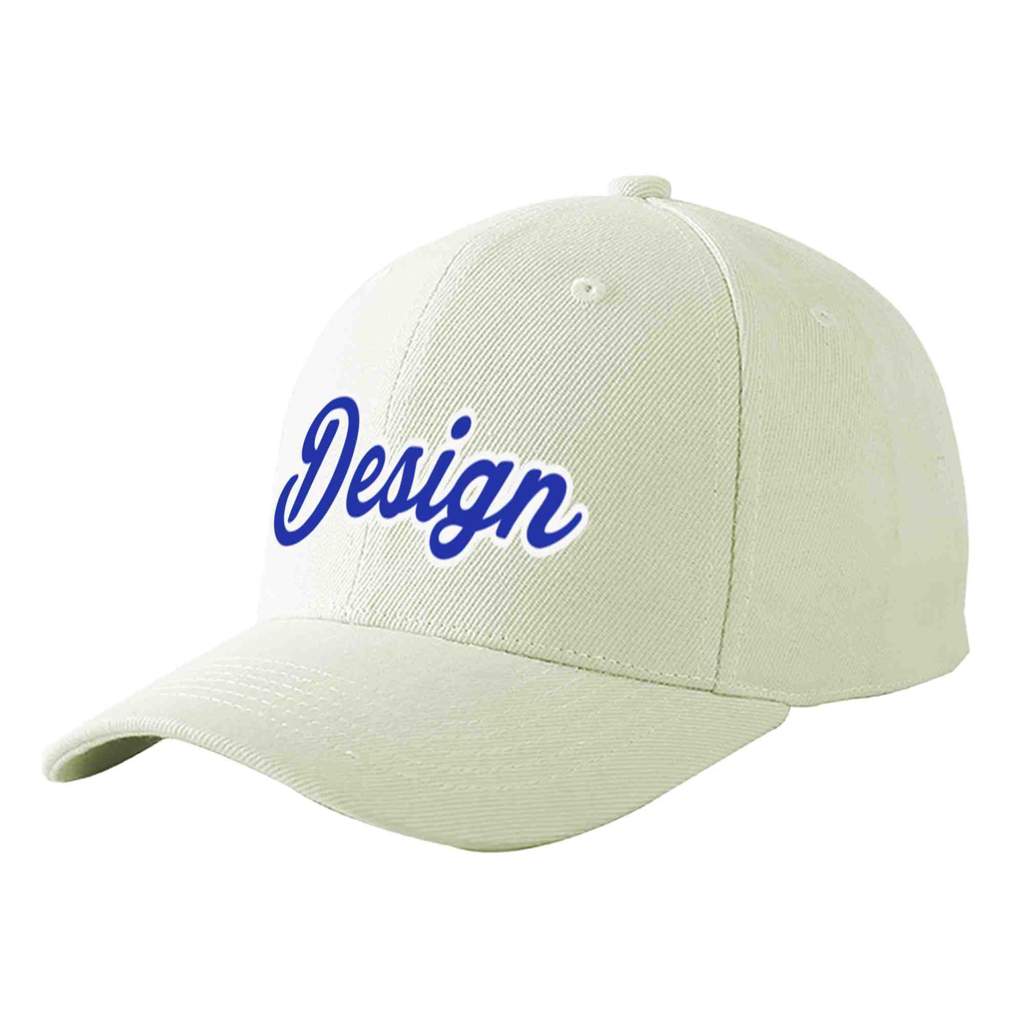 Custom Cream Royal-White Curved Eaves Sport Design Baseball Cap