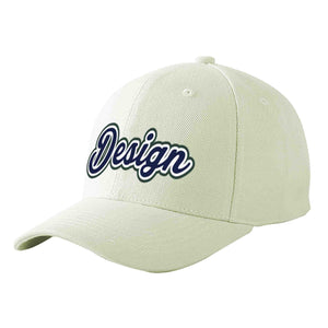 Custom Cream Navy-White Curved Eaves Sport Design Baseball Cap