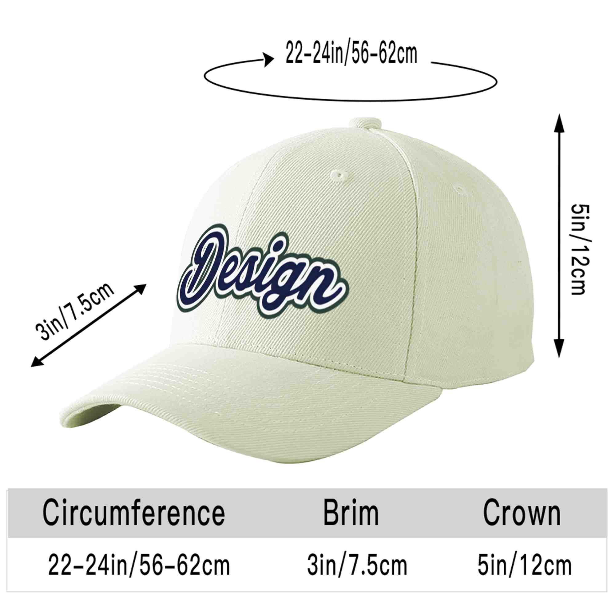 Custom Cream Navy-White Curved Eaves Sport Design Baseball Cap