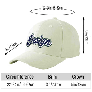 Custom Cream Navy-White Curved Eaves Sport Design Baseball Cap