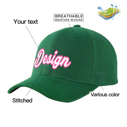 Custom Green White-Pink Curved Eaves Sport Design Baseball Cap