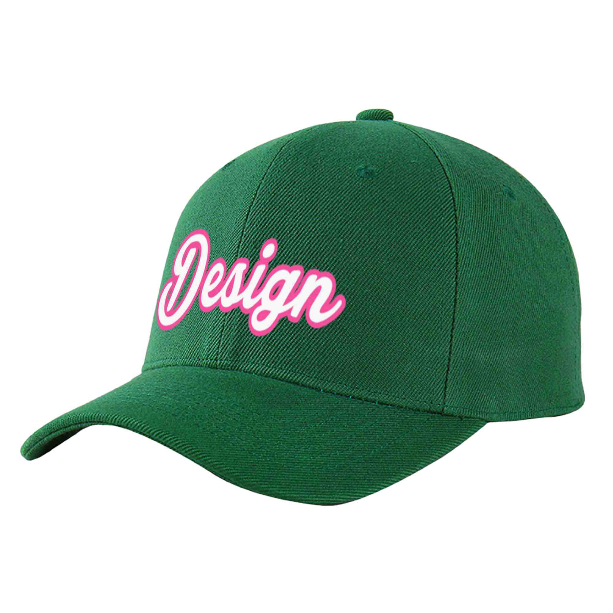 Casquette de baseball incurvée personnalisée vert blanc-rose avec avant-toit