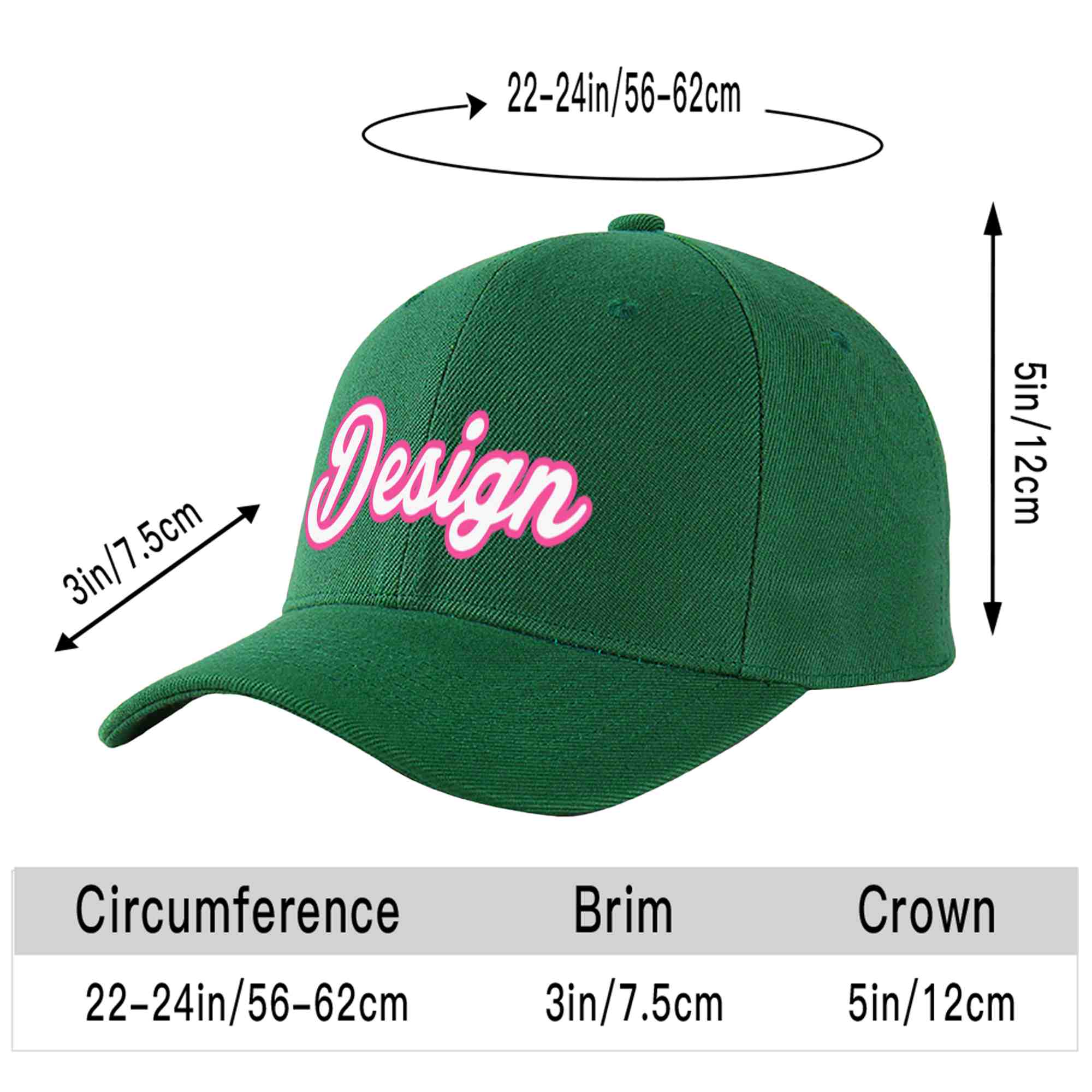 Custom Green White-Pink Curved Eaves Sport Design Baseball Cap