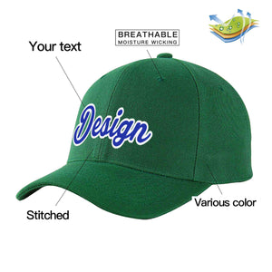 Custom Green Royal-White Curved Eaves Sport Design Baseball Cap