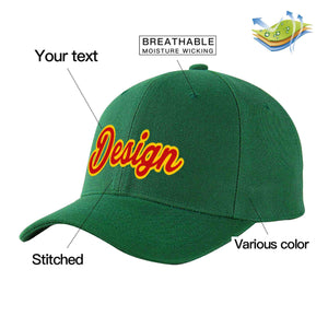 Custom Green Red-Yellow Curved Eaves Sport Design Baseball Cap