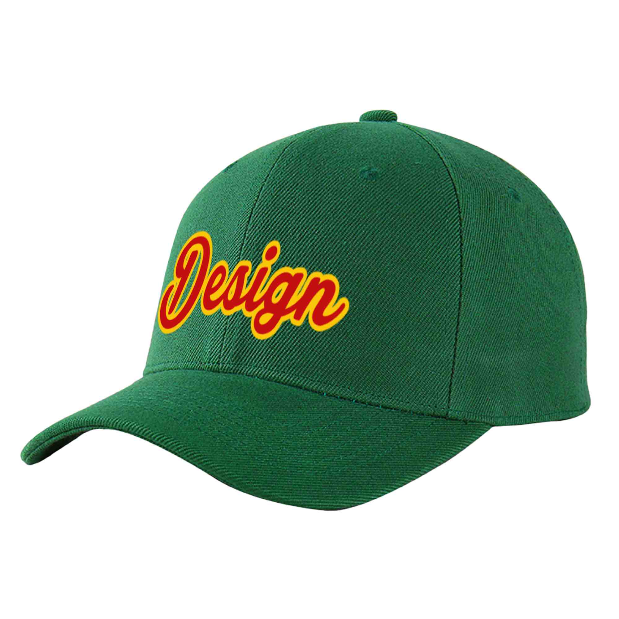 Custom Green Red-Yellow Curved Eaves Sport Design Baseball Cap