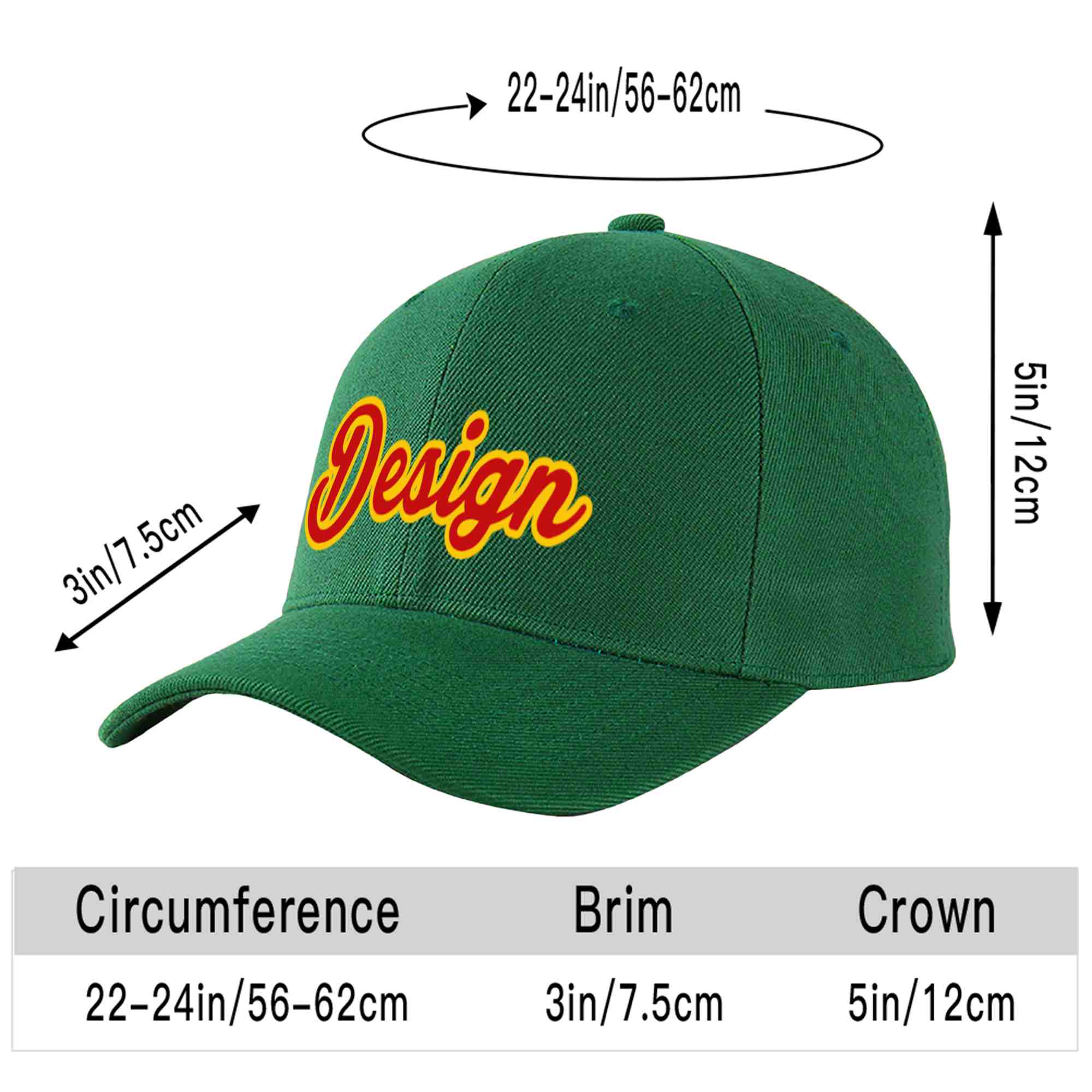 Casquette de baseball de conception de sport incurvée vert rouge-jaune personnalisé