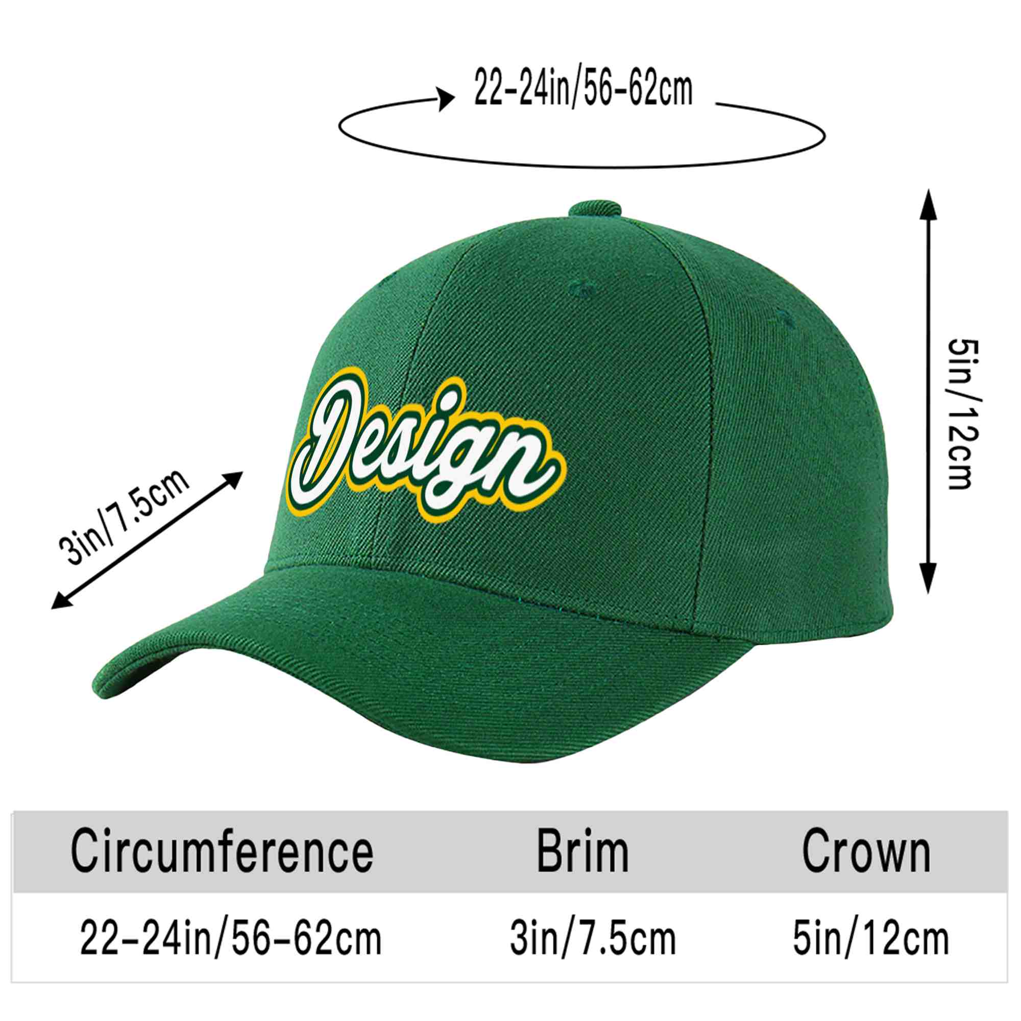 Custom Green White-Kelly Green Curved Eaves Sport Design Baseball Cap