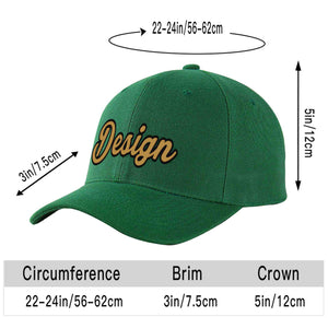 Custom Green Old Gold-Black Curved Eaves Sport Design Baseball Cap