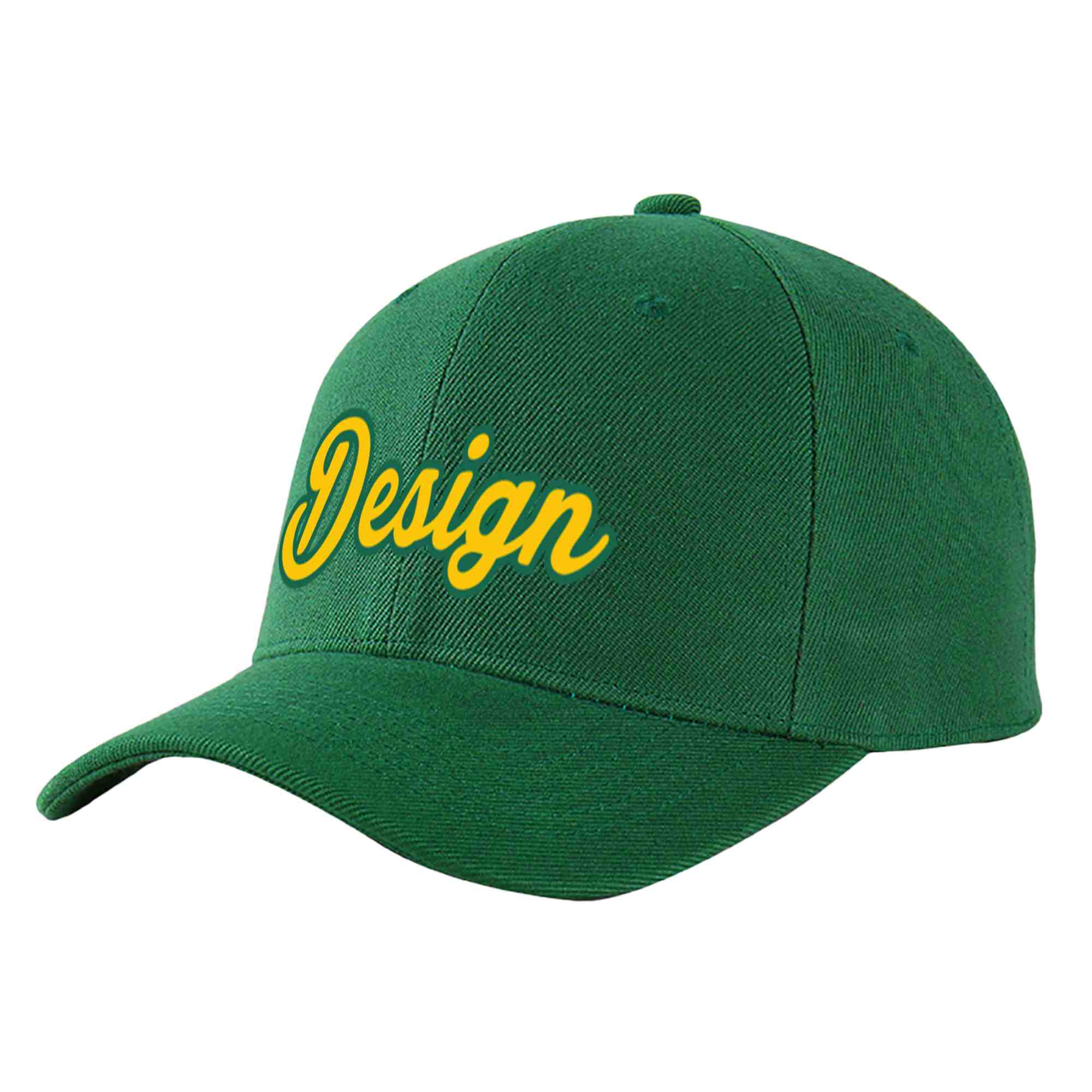 Casquette de baseball personnalisée verte Gold-Kelly Green Curved Eaves Sport Design