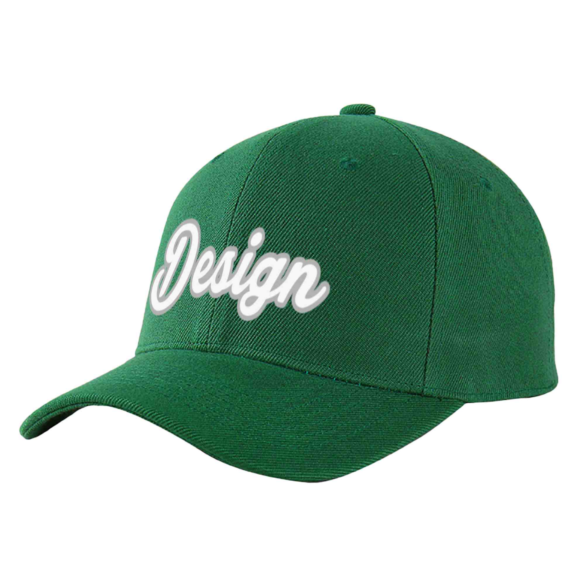 Casquette de baseball incurvée personnalisée vert blanc-gris avec avant-toit