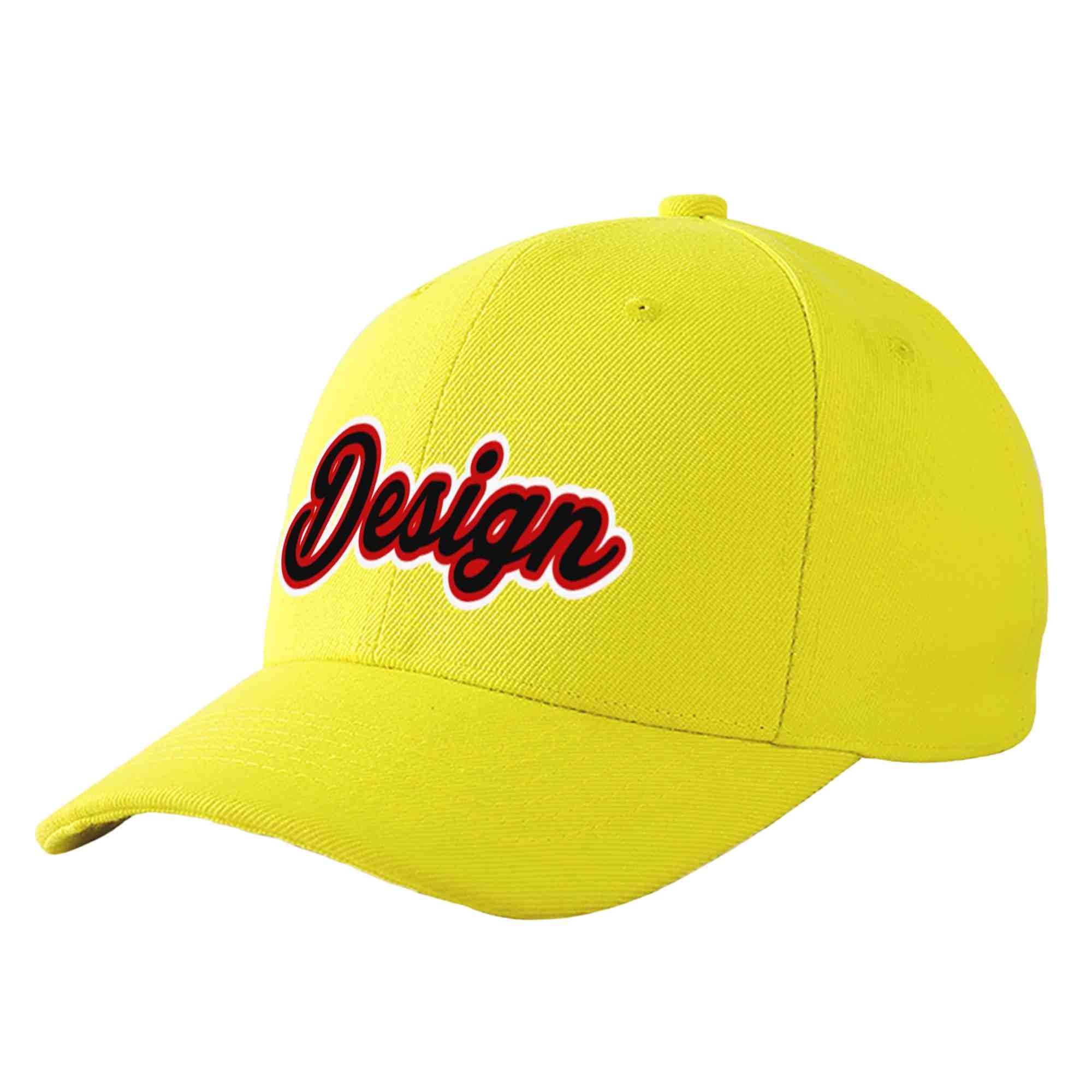 Casquette de baseball personnalisée jaune noir-rouge avec avant-toit incurvé