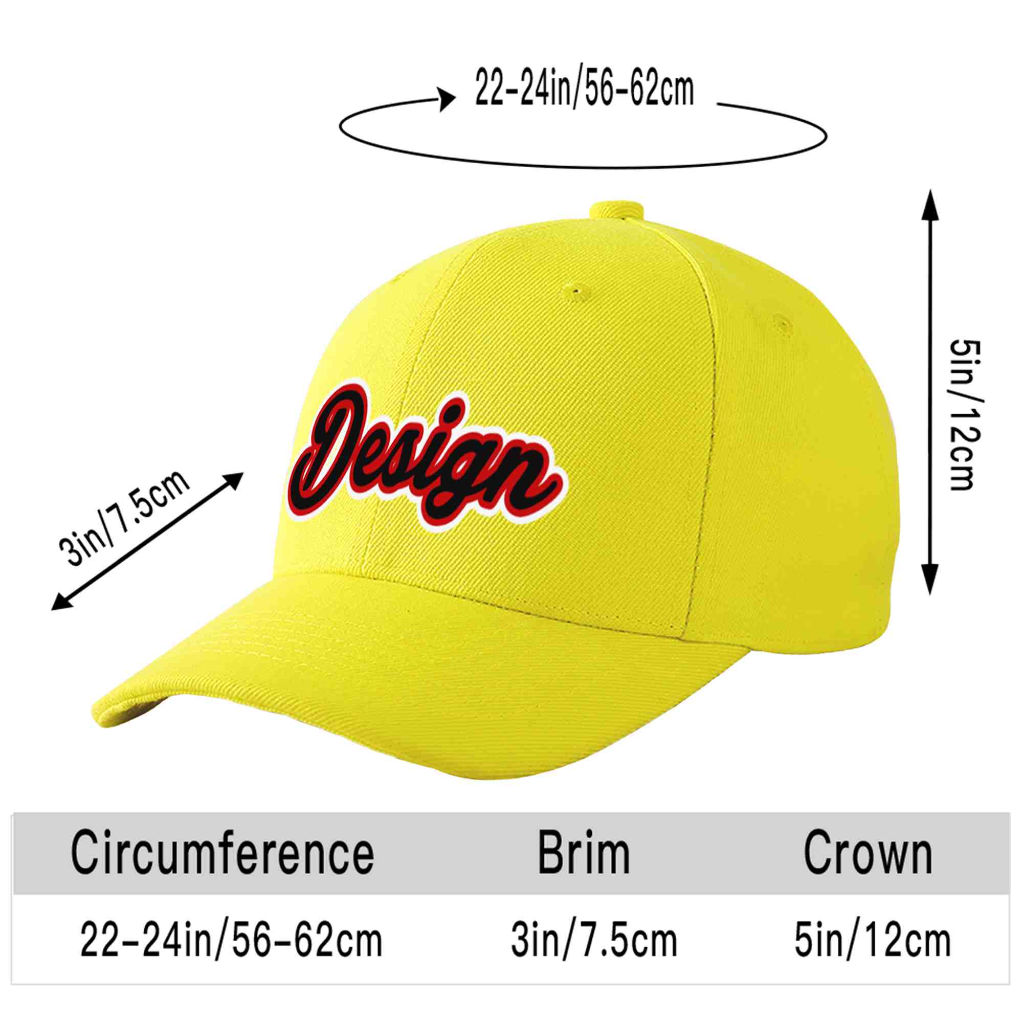 Casquette de baseball personnalisée jaune noir-rouge avec avant-toit incurvé