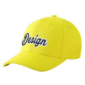 Custom Yellow Navy-White Curved Eaves Sport Design Baseball Cap