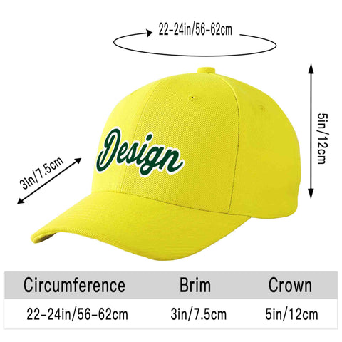 Custom Yellow Green-White Curved Eaves Sport Design Baseball Cap