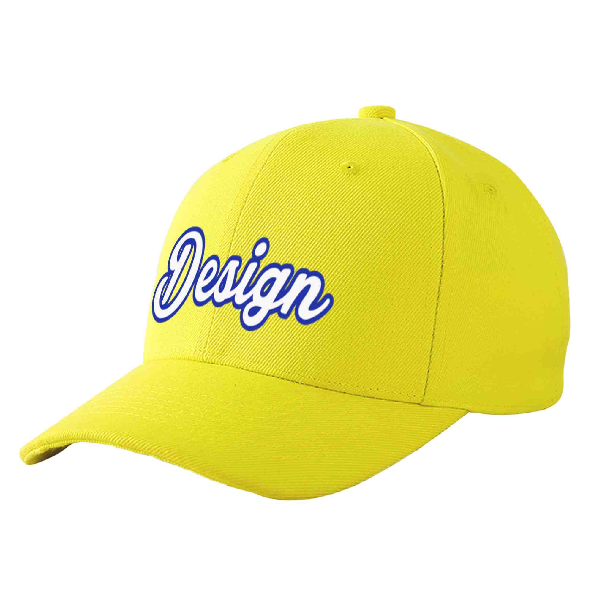 Custom Yellow White-Royal Curved Eaves Sport Design Baseball Cap