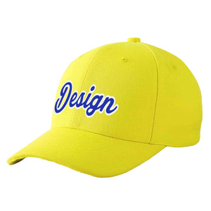 Casquette de baseball personnalisée jaune royal-blanc courbé Eaves Sport Design