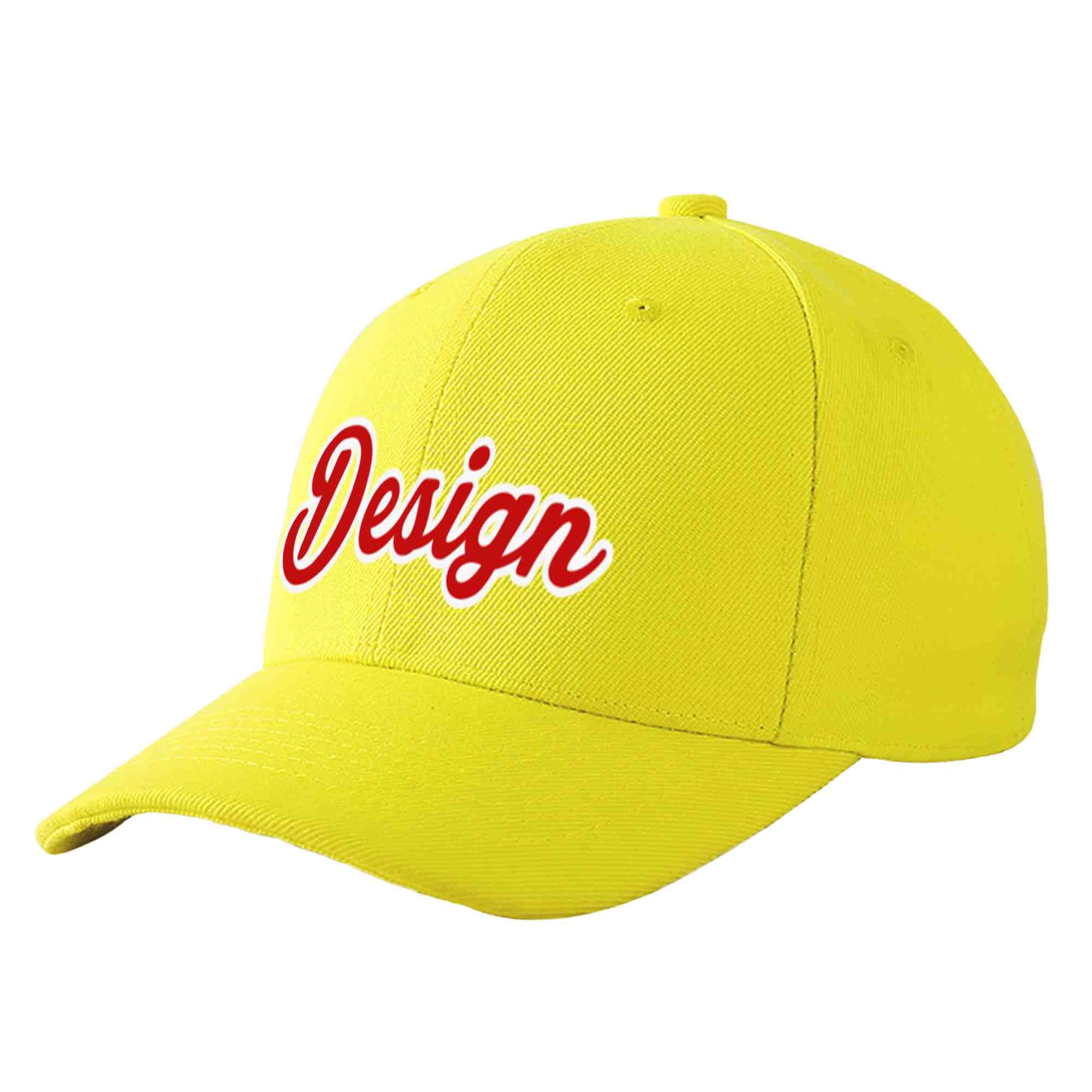 Custom Yellow Red-White Curved Eaves Sport Design Baseball Cap