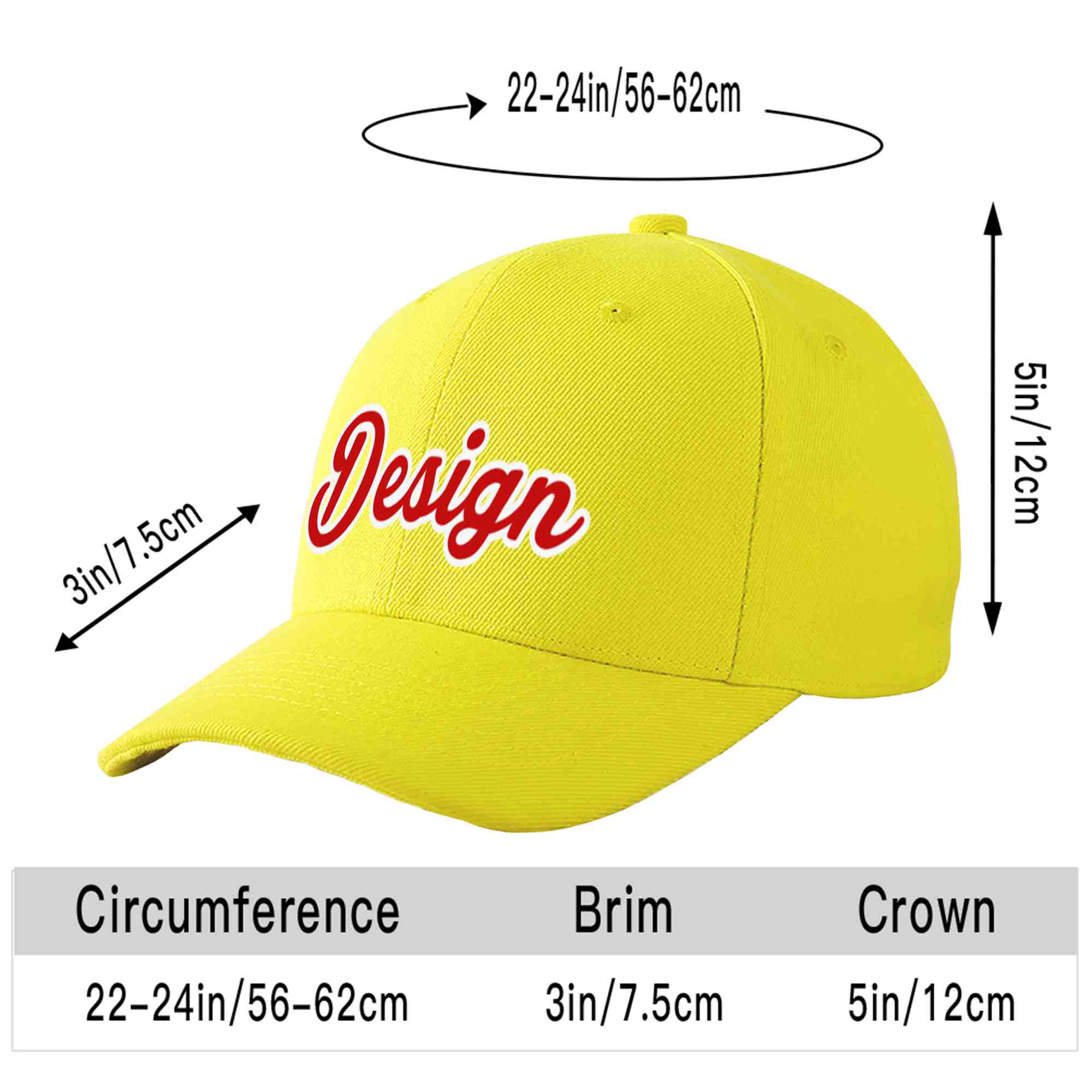 Casquette de baseball personnalisée jaune rouge-blanc avec avant-toit incurvé