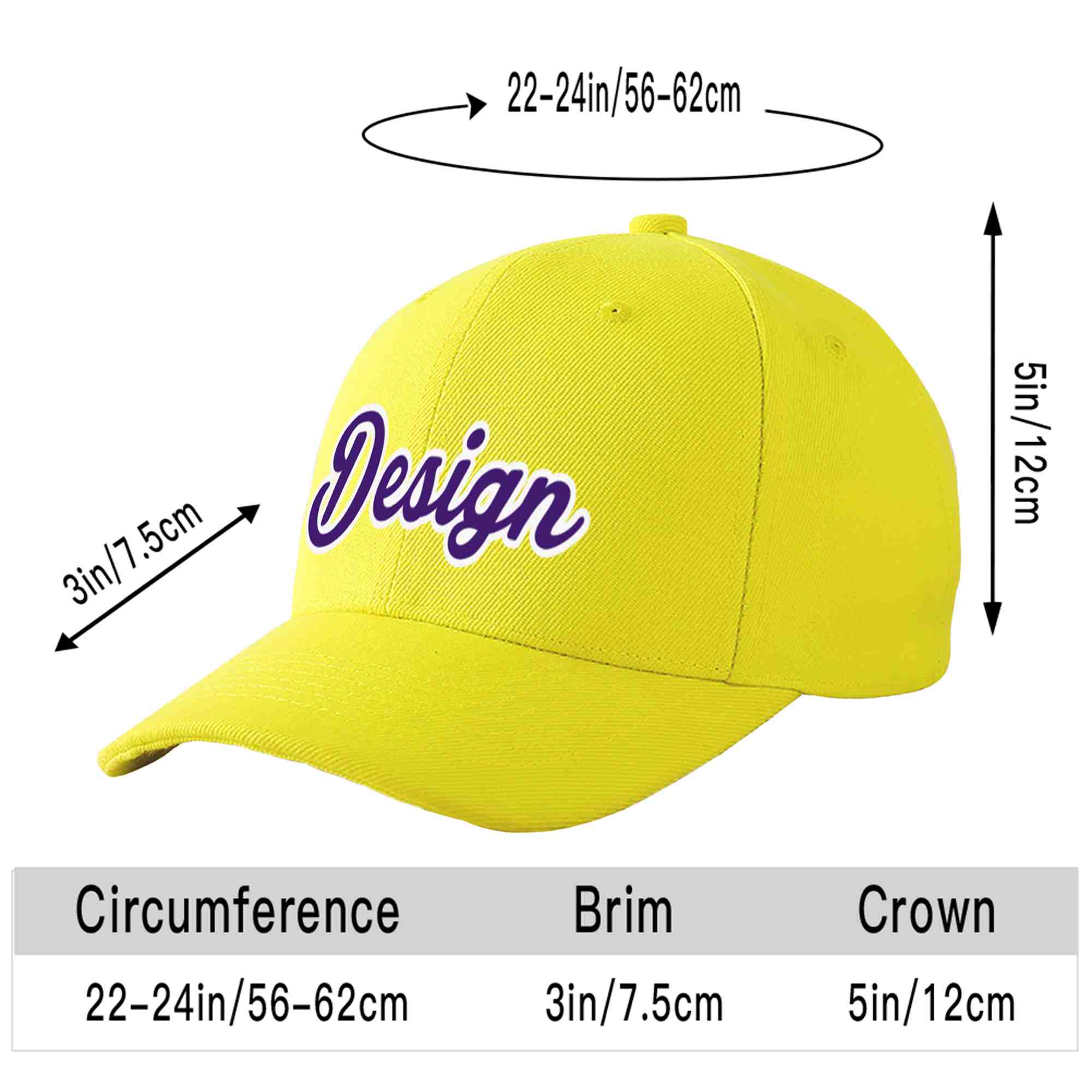 Casquette de baseball incurvée personnalisée jaune violet-blanc avec avant-toit