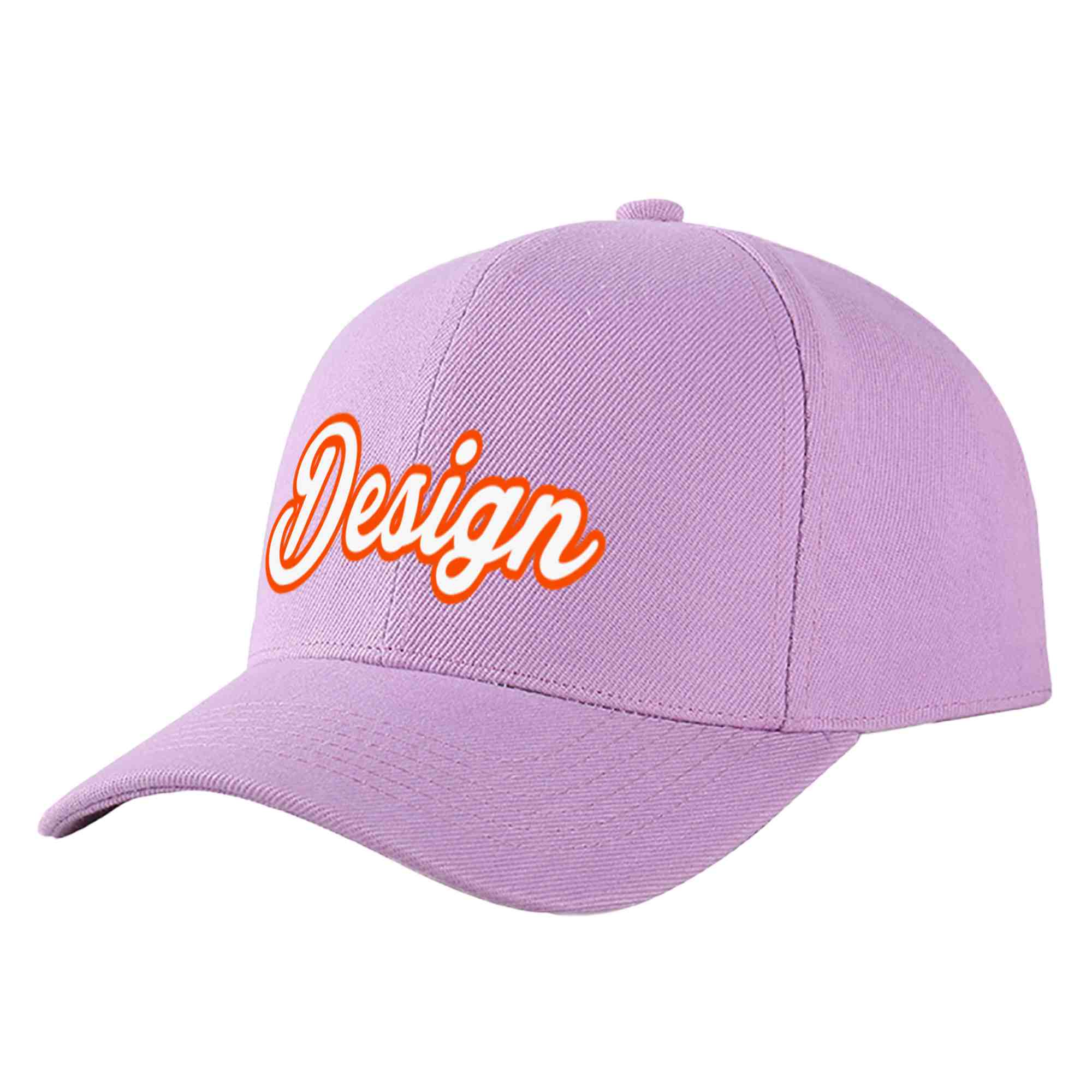 Custom Light Purple White-Orange Curved Eaves Sport Design Baseball Cap