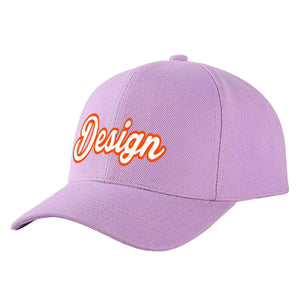 Casquette de baseball personnalisée, violet clair, blanc-orange, courbée, design sportif