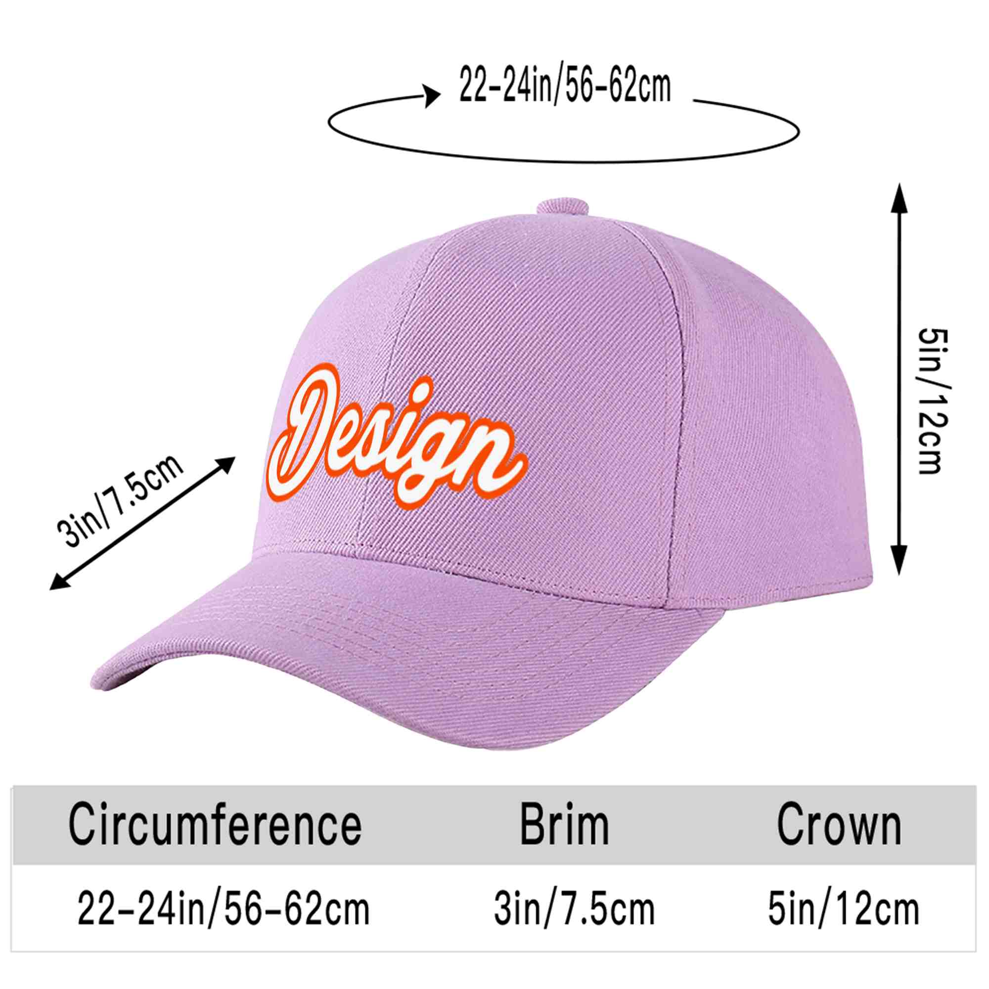 Custom Light Purple White-Orange Curved Eaves Sport Design Baseball Cap