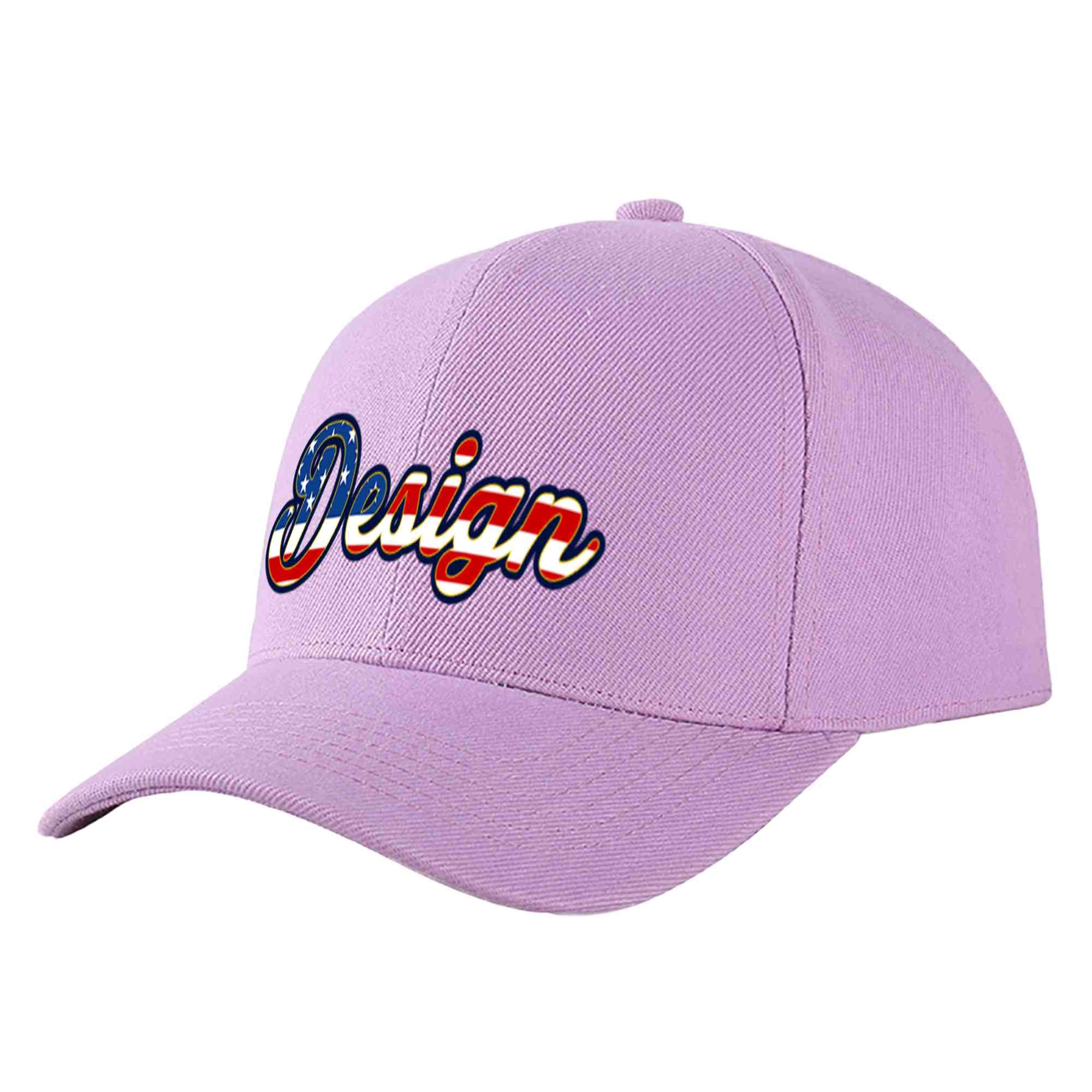 Casquette de baseball personnalisée, violet clair, drapeau américain Vintage, avec avant-toit incurvé doré, Design sportif