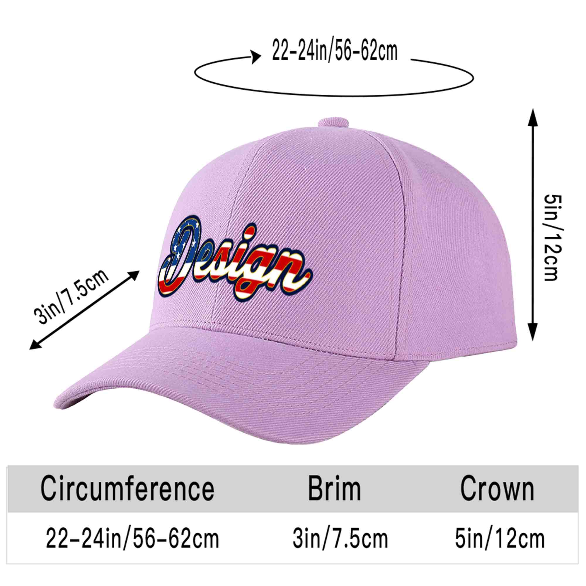 Casquette de baseball personnalisée, violet clair, drapeau américain Vintage, avec avant-toit incurvé doré, Design sportif