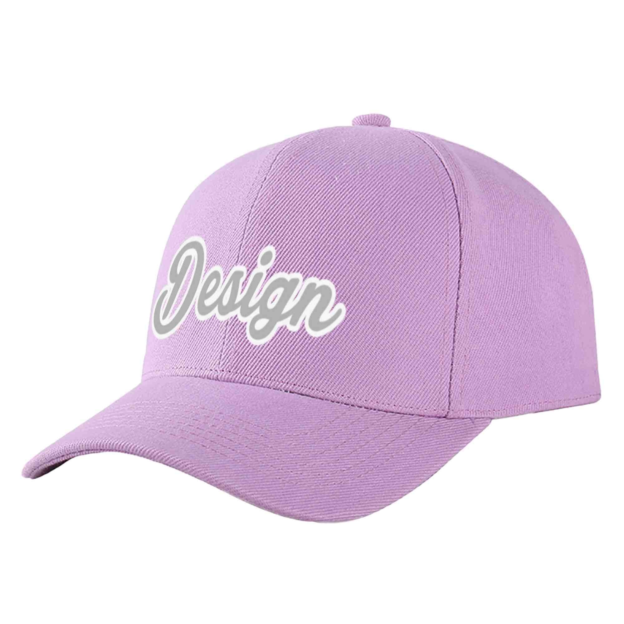 Custom Light Purple Gray-White Curved Eaves Sport Design Baseball Cap