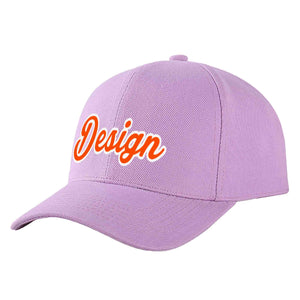 Casquette de baseball incurvée personnalisée violet clair orange-blanc avec avant-toit