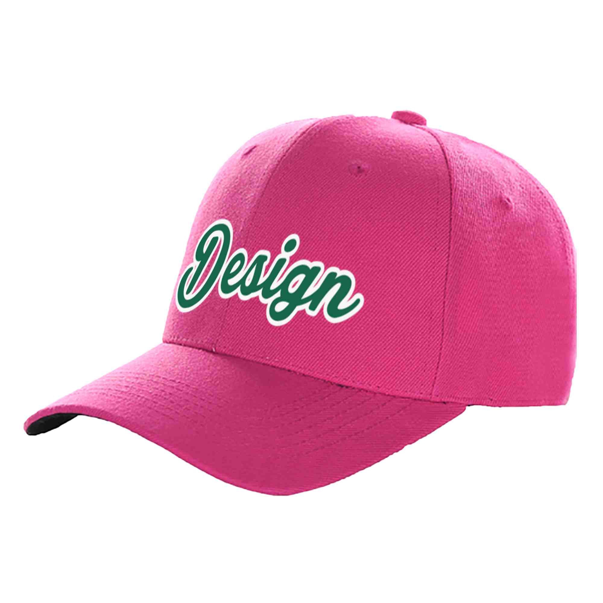 Custom Rose Red Kelly Green-White Curved Eaves Sport Design Baseball Cap