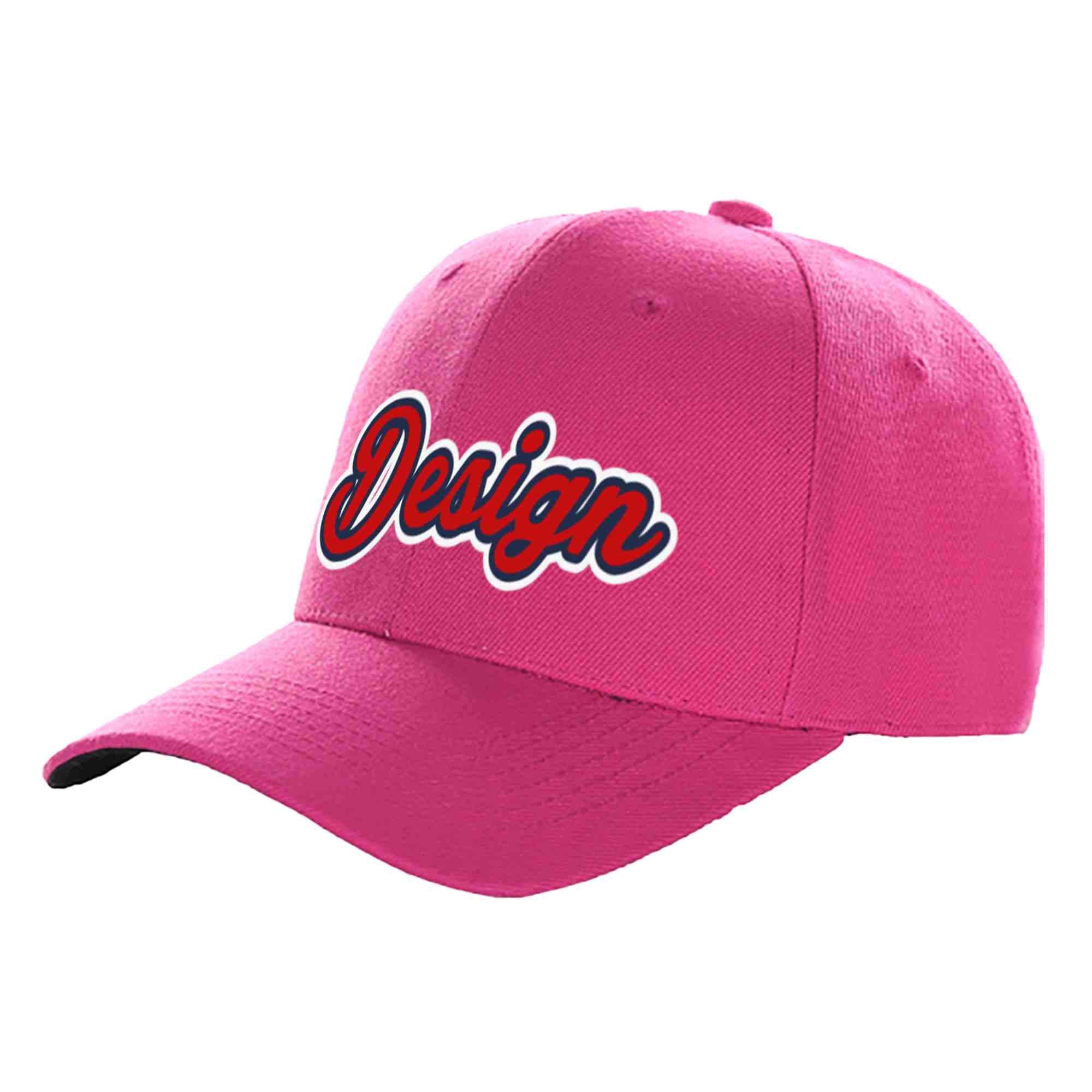 Custom Rose Red Red-Navy Curved Eaves Sport Design Baseball Cap