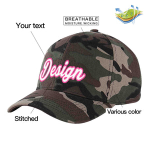 Casquette de baseball personnalisée camouflage blanc-rose avec avant-toit incurvé et design sportif