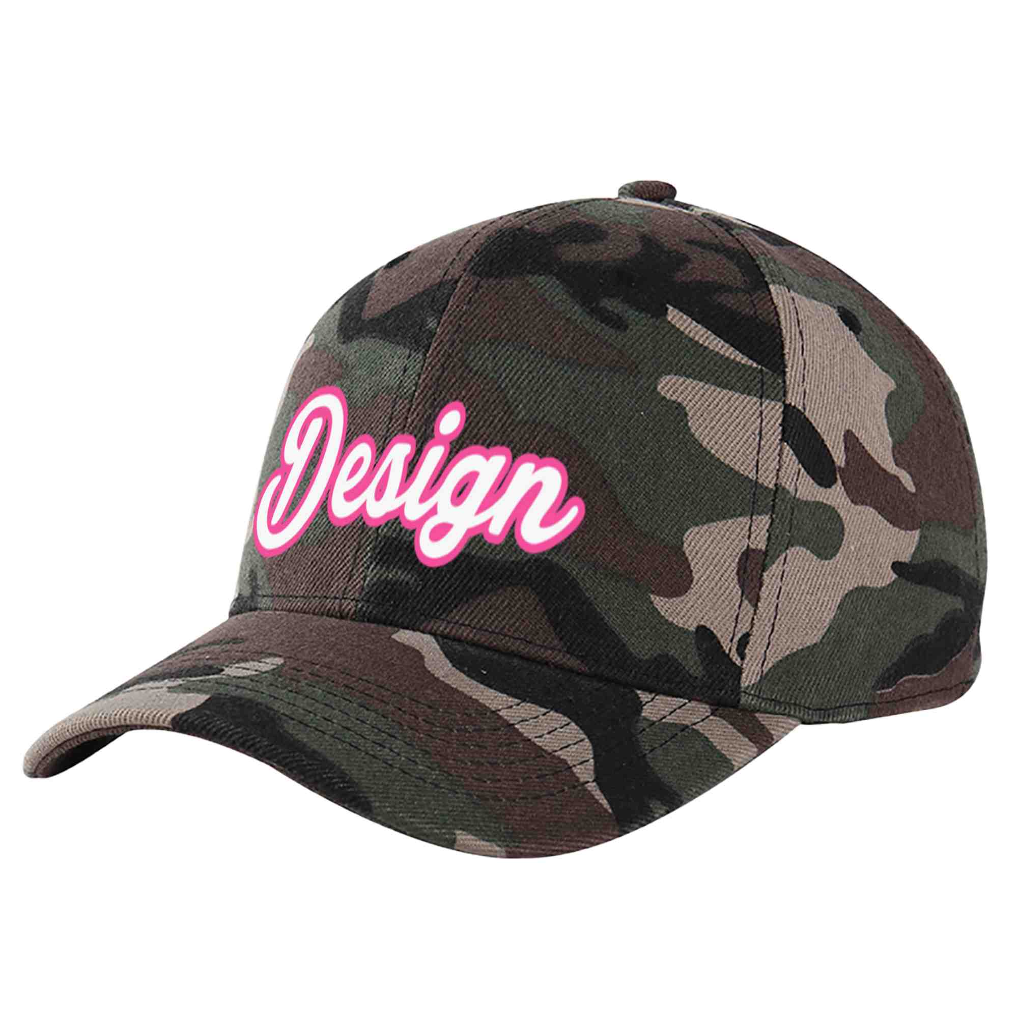 Custom Camo White-Pink Curved Eaves Sport Design Baseball Cap