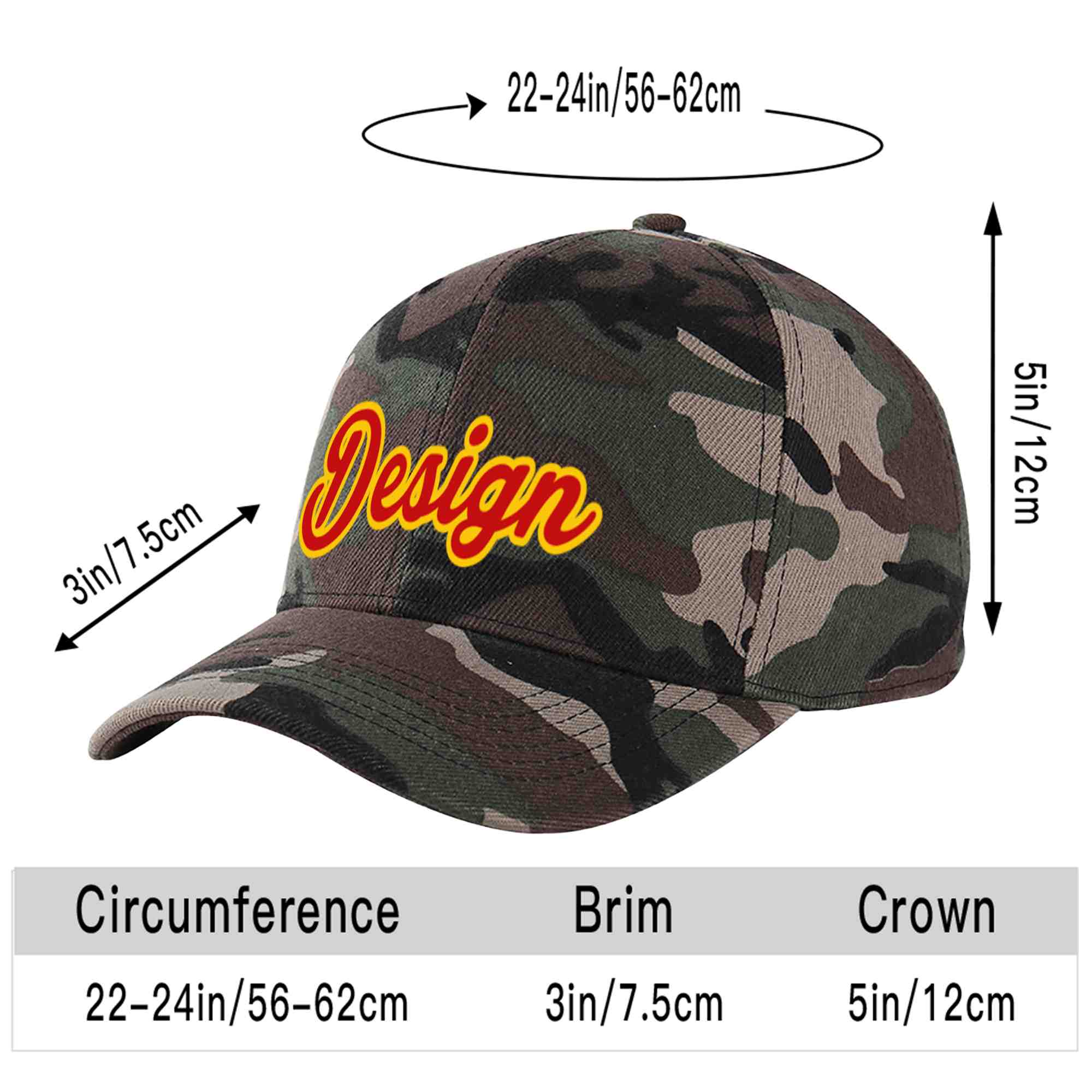 Custom Camo Red-Yellow Curved Eaves Sport Design Baseball Cap