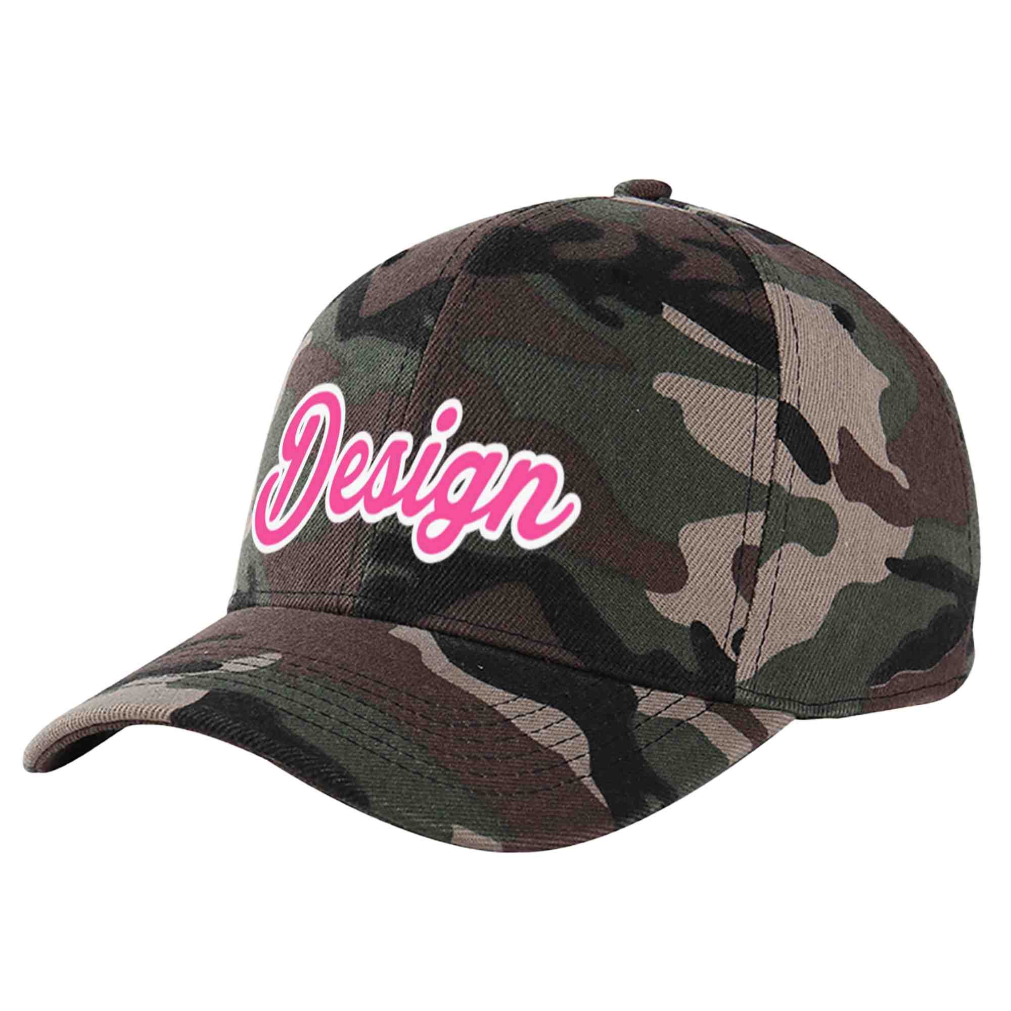 Casquette de baseball personnalisée camouflage rose-blanc avec avant-toit incurvé et design sportif